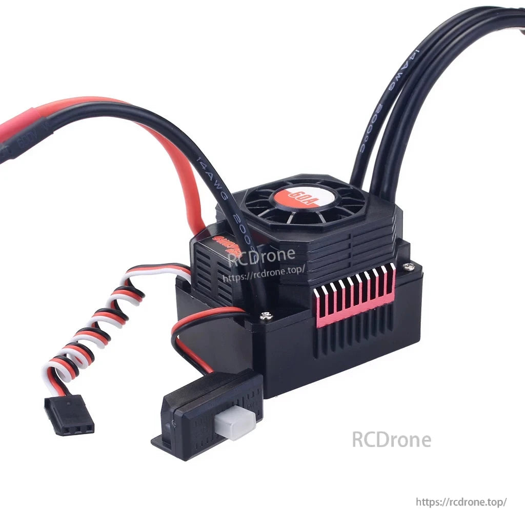 Brushless ESC with built-in cooling fan, power switch lead and receiver plug wiring