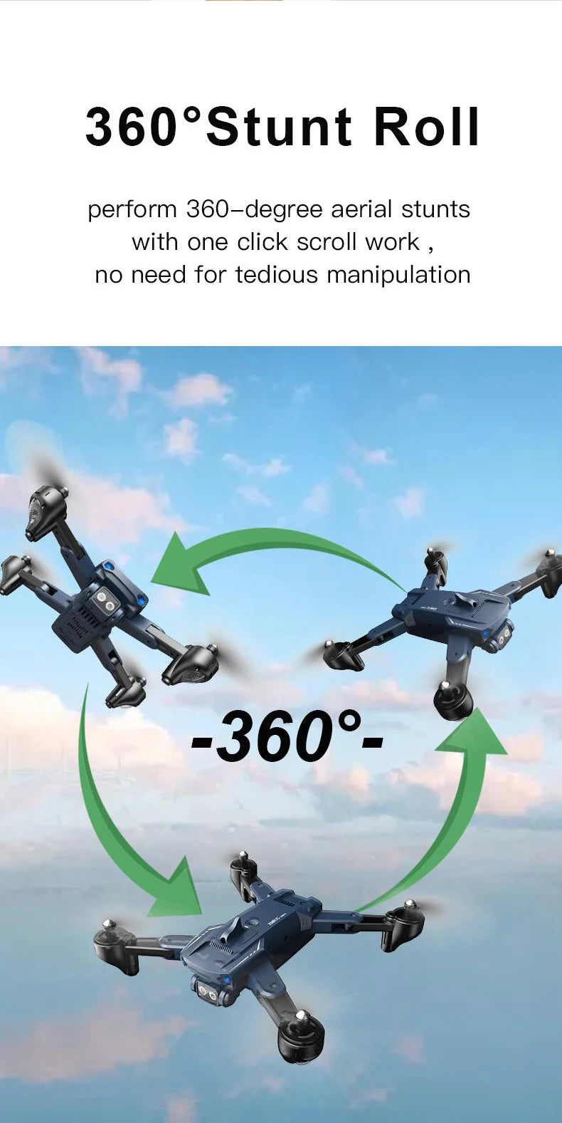 M6 Drone, 360'stunt roll perform 360-degree aerial stunts