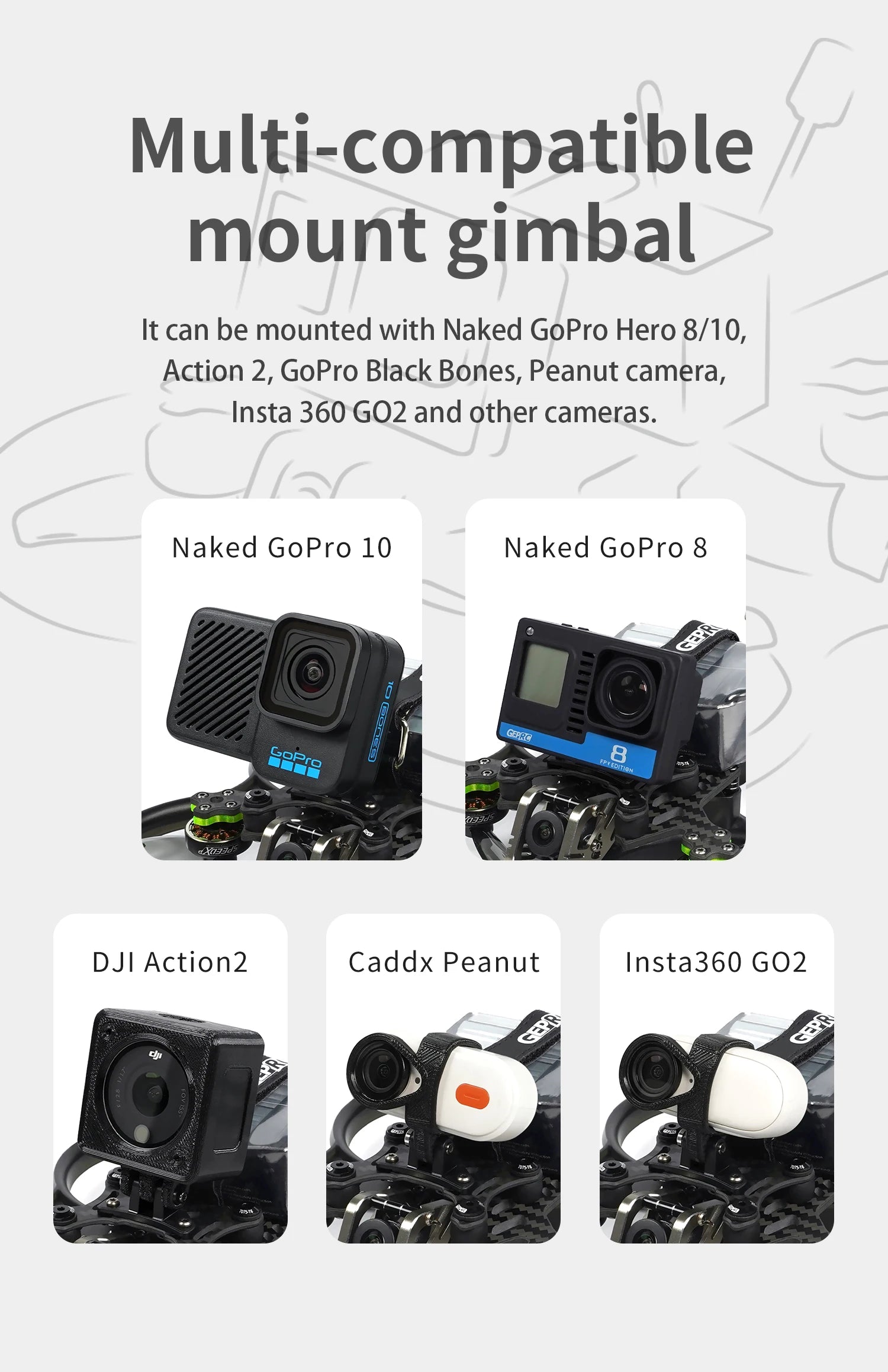 GEPRC Cinebot 30 FPV Drone, gimbal can be mounted with Naked GoPro Hero 8/10, Action 2, Go