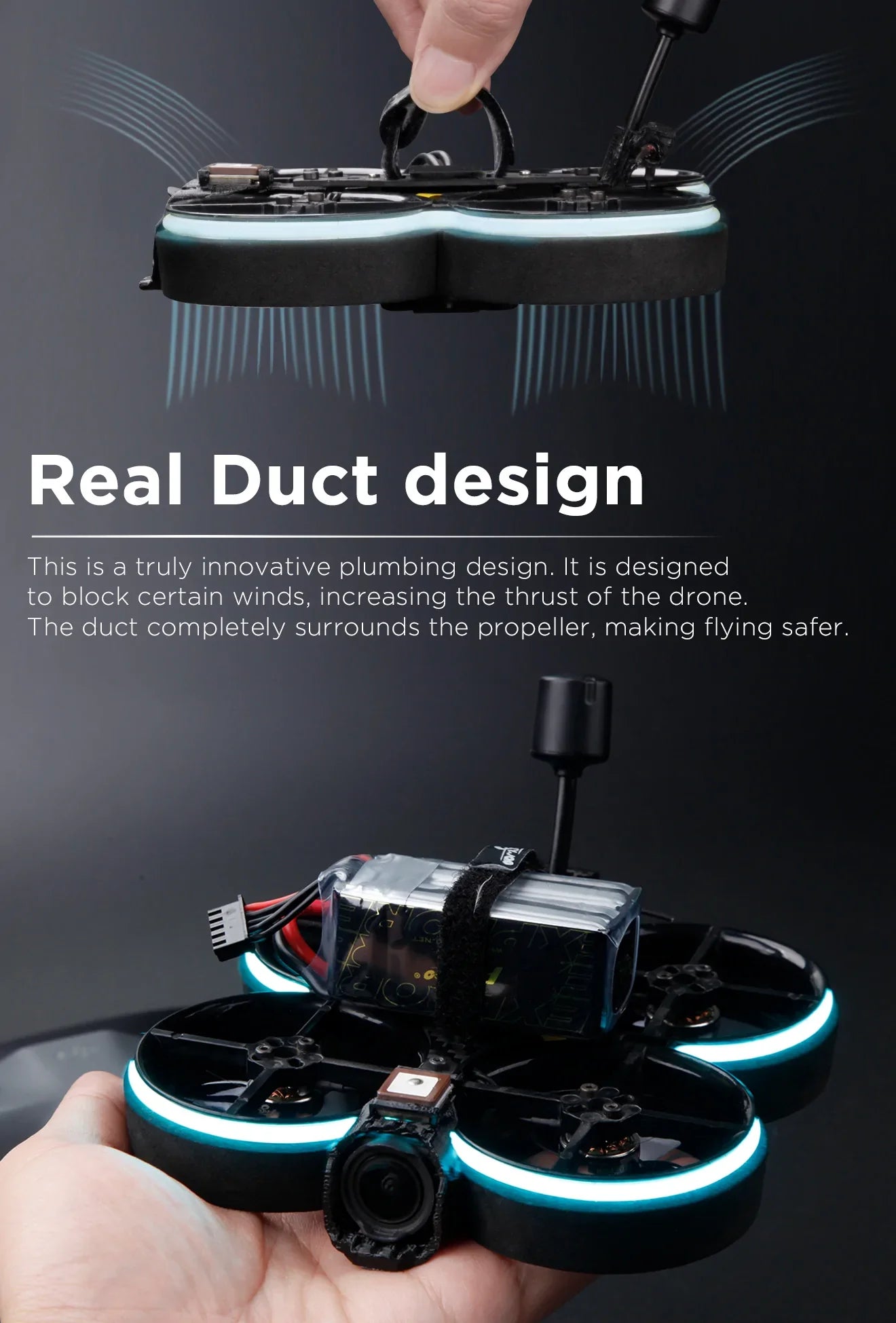 FLYWOO CineRace20 V2 HD DJI O3 2inch w/ SanDisk 128GB Sub250 4K/1080P cinewhoop 8 duct completely surrounds the propeller, making flying safer . designed to block certain winds
