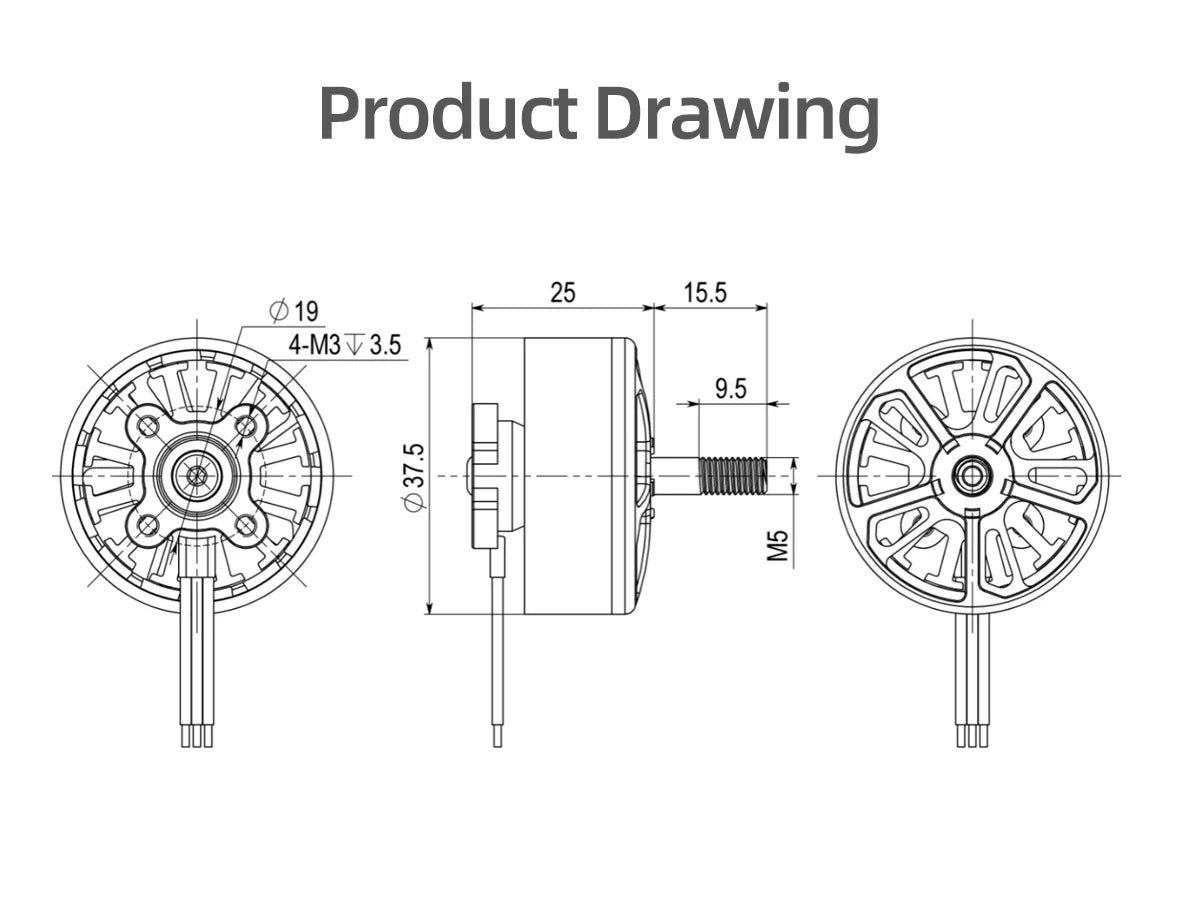 GEPRC EM2812 EM3110 EM3115 900KV  Motor, M5 steel shaft High torque magnetic circuit design 19mmx19mm base Specifications Model: