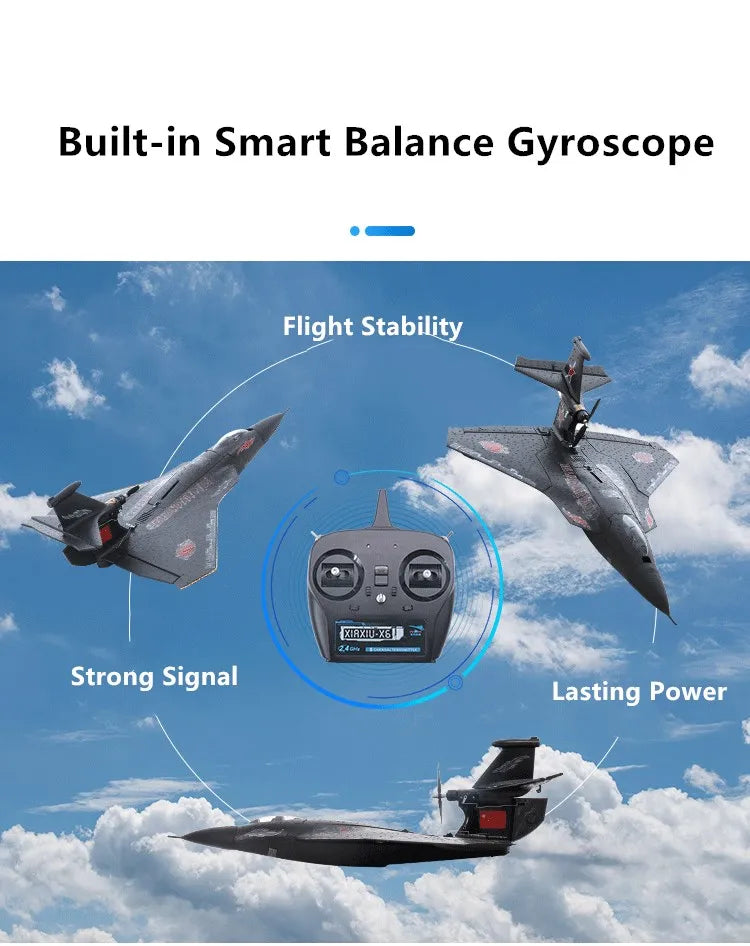 3 in 1 Large RC Glider Plane, Built-in Smart Balance Gyroscope Flight Stability EraxU X