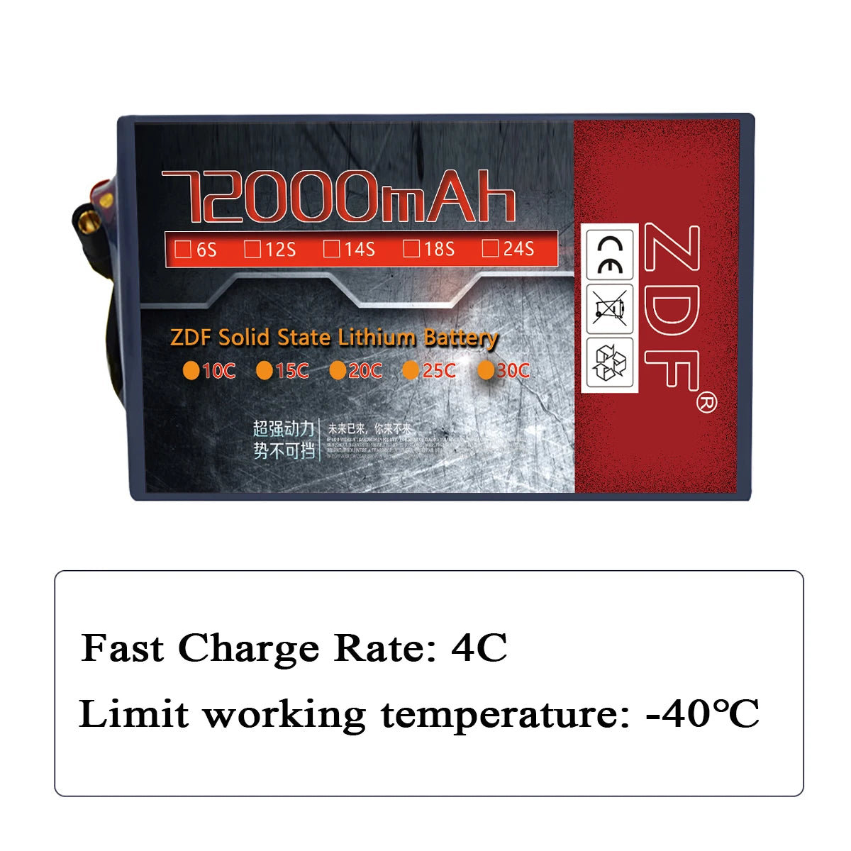 ZDF ultra-high Capacity high density single cell 4.45V solid-state battery 72000mah 6S 12S 14S 18S 24S Full Fast Charge 4C For UAV Agriculture Drone Battery 9 7ZOOOMAH 65 012s 014s Di8s 245 ZDF
