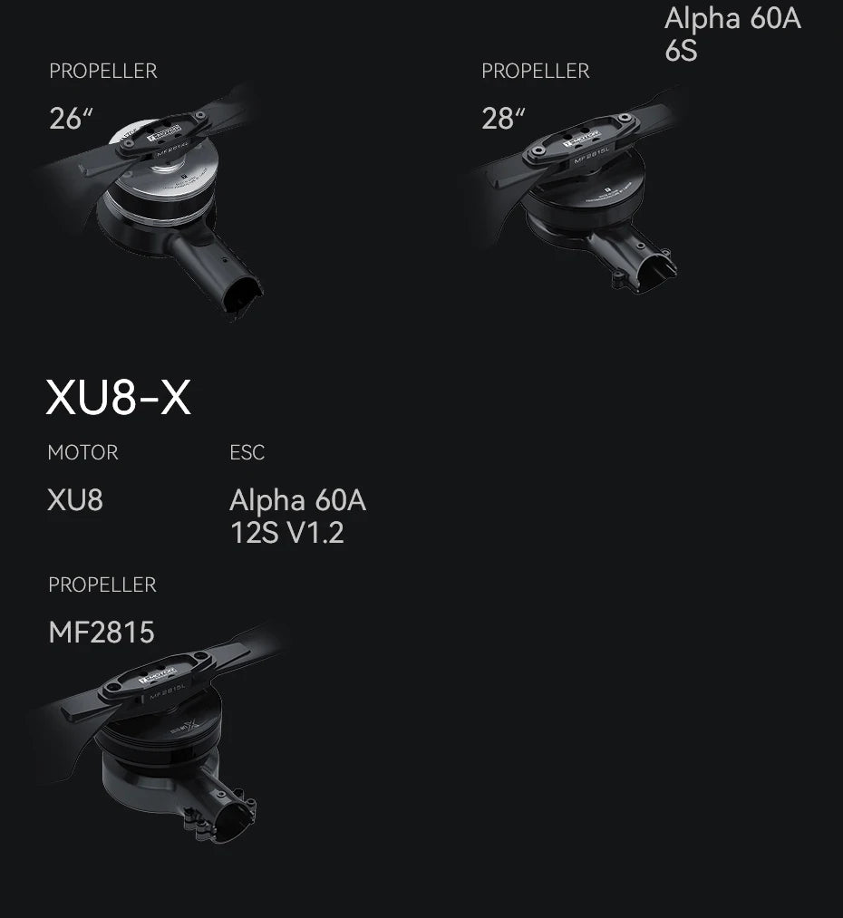 T-MOTOR XU8-X Arm Set - Integrated Propulsion System XU8 KV100 & ALPHA 60A 12S & MF2815 9 T-MOTOR, Alpha 60A 12S PROPELLER MF2815 XU8-X