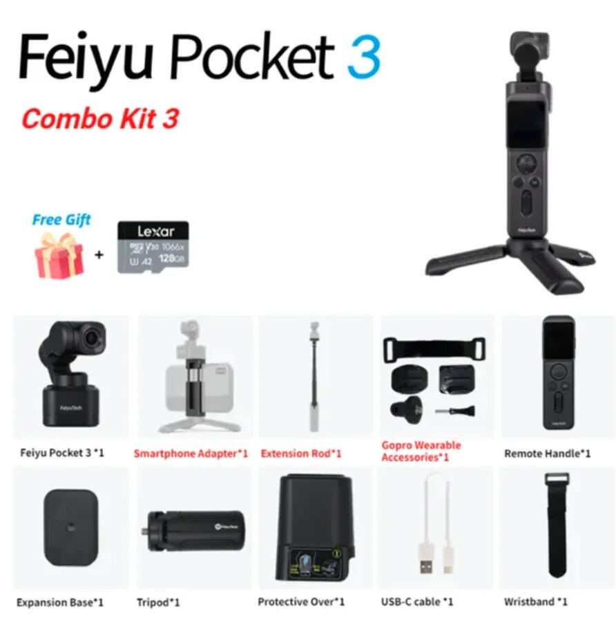 Gopro Wearable Feiyu Pocket 3 Combo Kit 3 Free Gift Lexar 