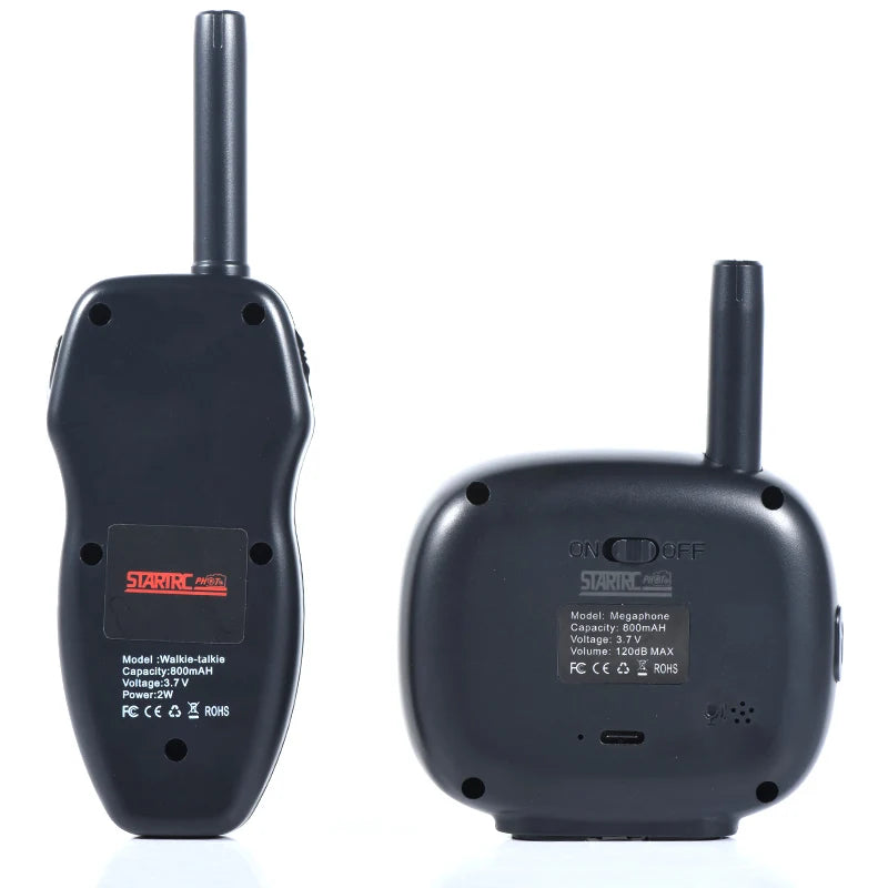 STARTRC Drone Speaker, STARTRC wireless megaphone: 120dB, 800mAh battery, 3.7V, fits DJI drones, includes 1/4" mount and ON/OFF switch. (25 words)