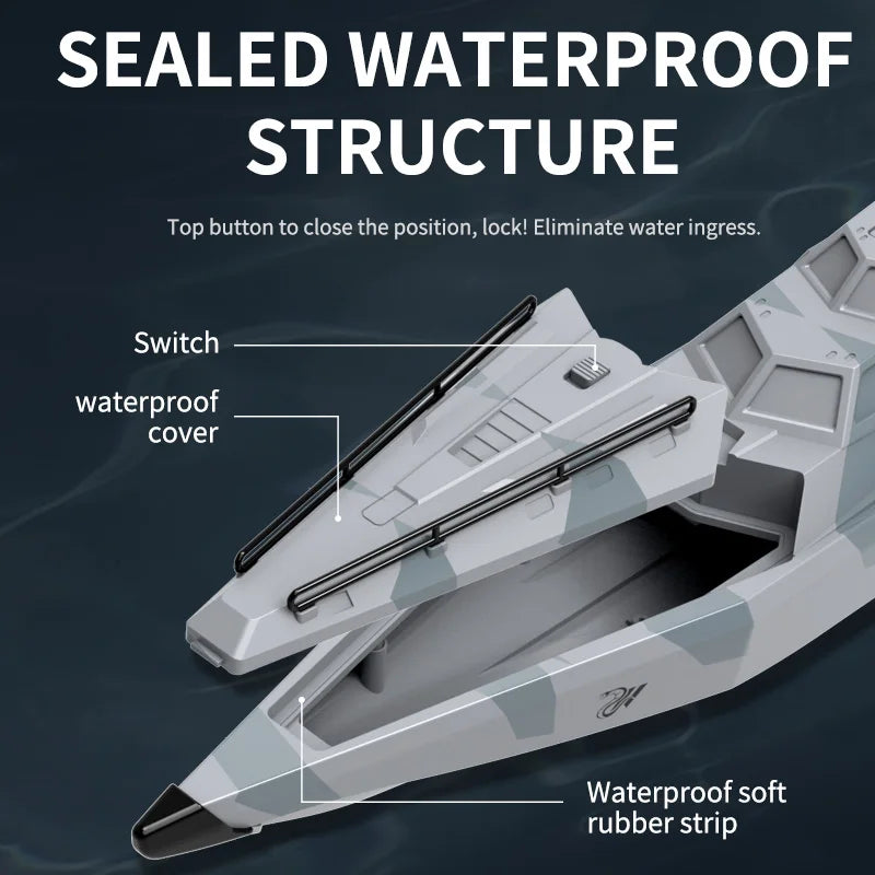 TY727 RC Boat, Sealed waterproof structure with switch cover and rubber strip.