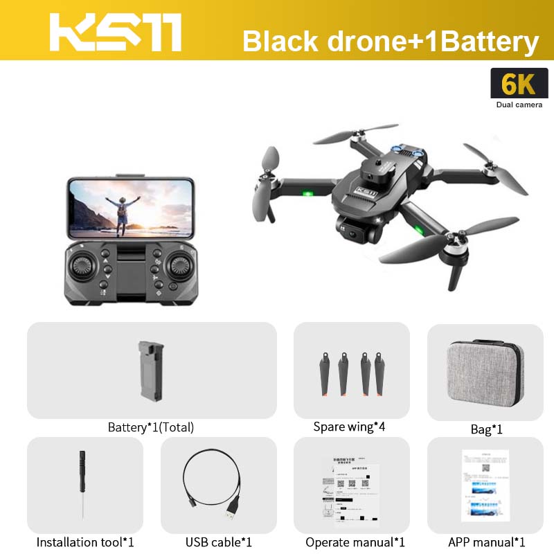KS11 Drone, KS7 Black drone+1Battery 6K Dual camera Battery