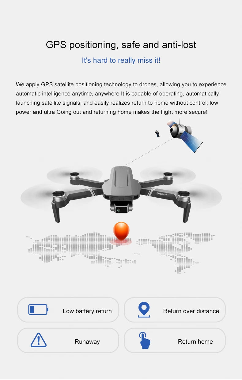 F4 Drone, drones are equipped with GPS satellite positioning, safe and anti-lost . drones