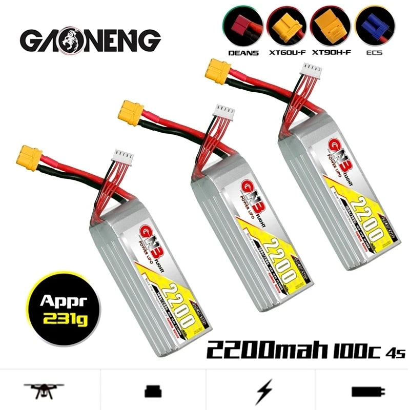 GNB 4S 14.8v 2200mAh 100C/200C Lipo Drone Battery