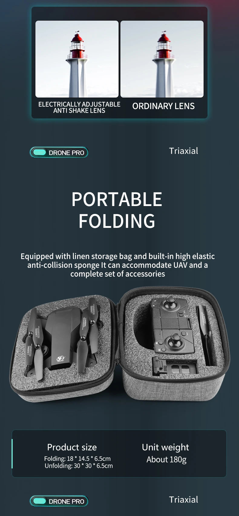 S186 Drone, electricly adjustable ordinary lens anti shake lens drone pro triaxial portable folding