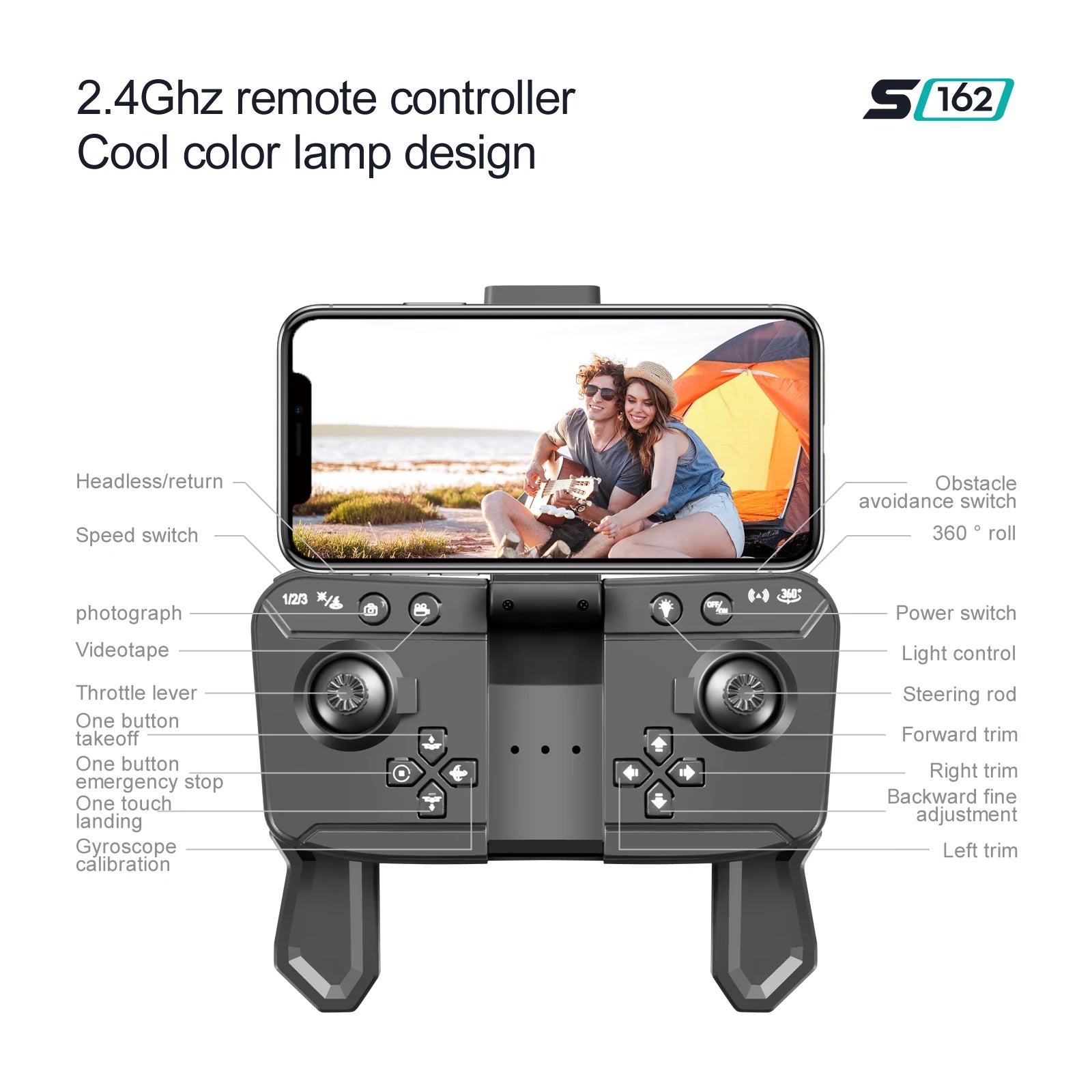 S162 Pro Drone, 2.4ghz remote controller 5 162 cool color lamp design