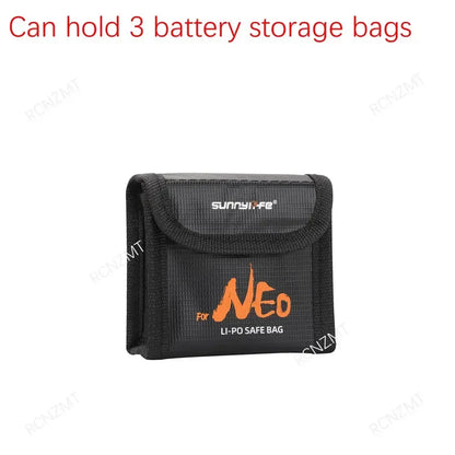 Product holds 3 battery storage bags for safely storing and organizing drone batteries.