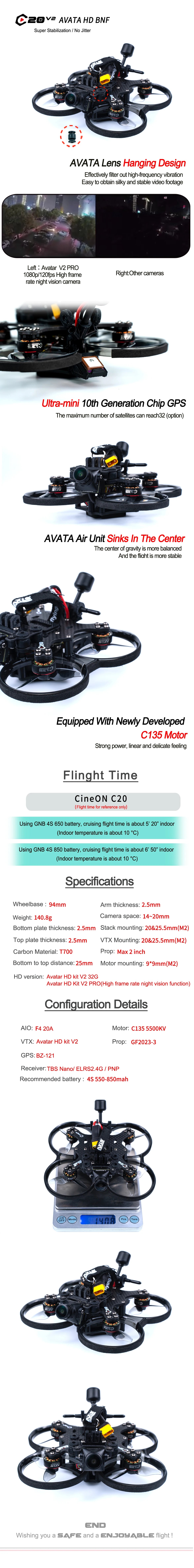 Axisflying CineON C20 V2, ZOv2 AVATA HD BNF Super Stabilization / No Jit