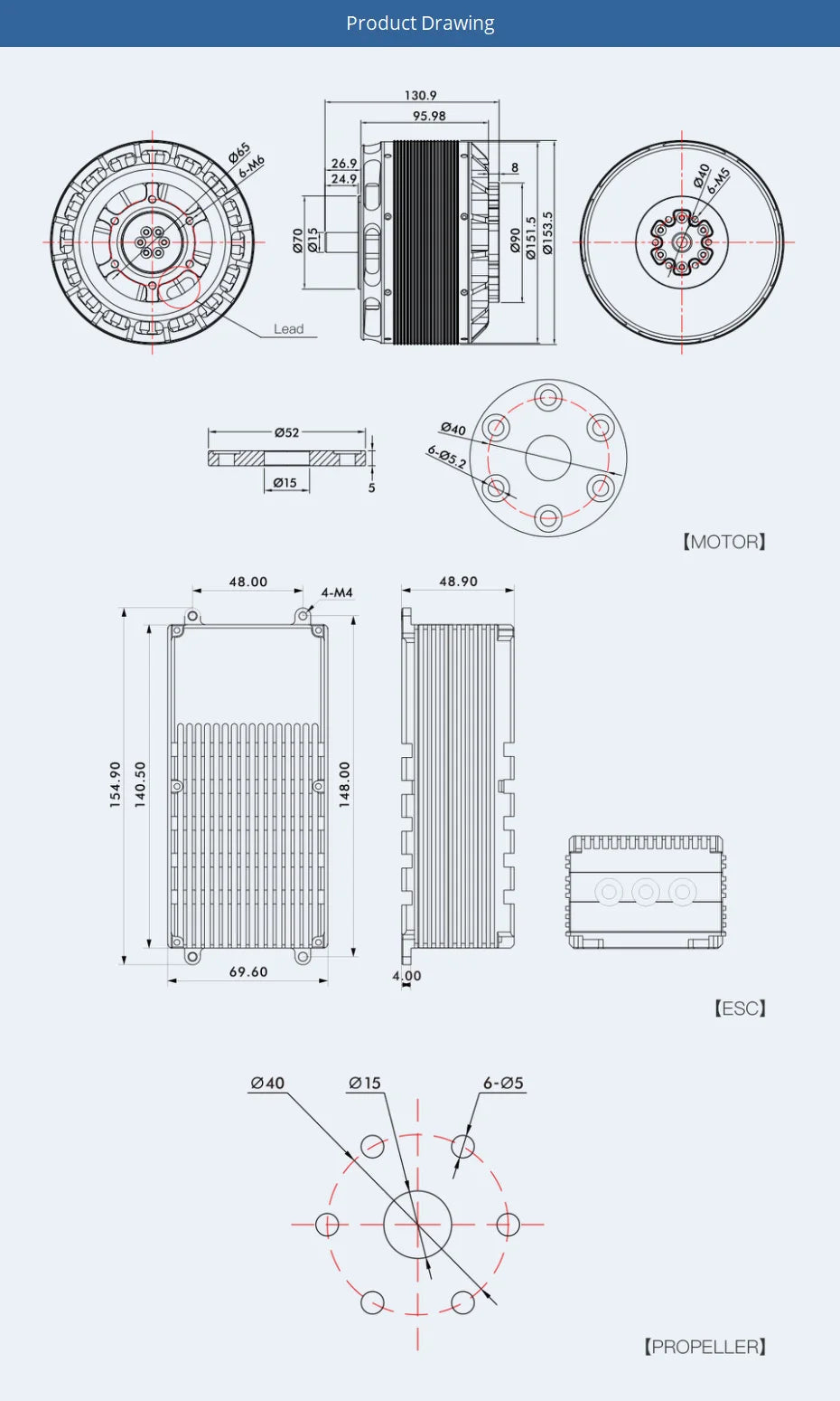 T-MOTOR U15XXL KV29 98kg Max Thrust Brushless MotorFor Manned Aircraft 10 T-MOTOR U15XXL KV29 Motor SPECIFICATIONS