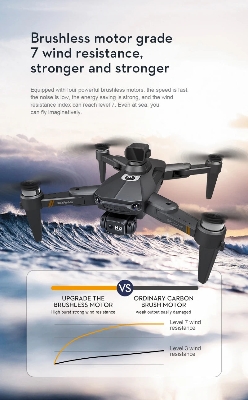 XYRC K80 PRO MAX GPS Drone - 4K Professional 8K Dual HD Camera Laser Obstacle Avoidance Brushless Folding Quadcopter RC Helicopter 31 XYRC K80 PRO MAX GPS Drone, wind resistance index can reach level 7 even at sea, you can fly