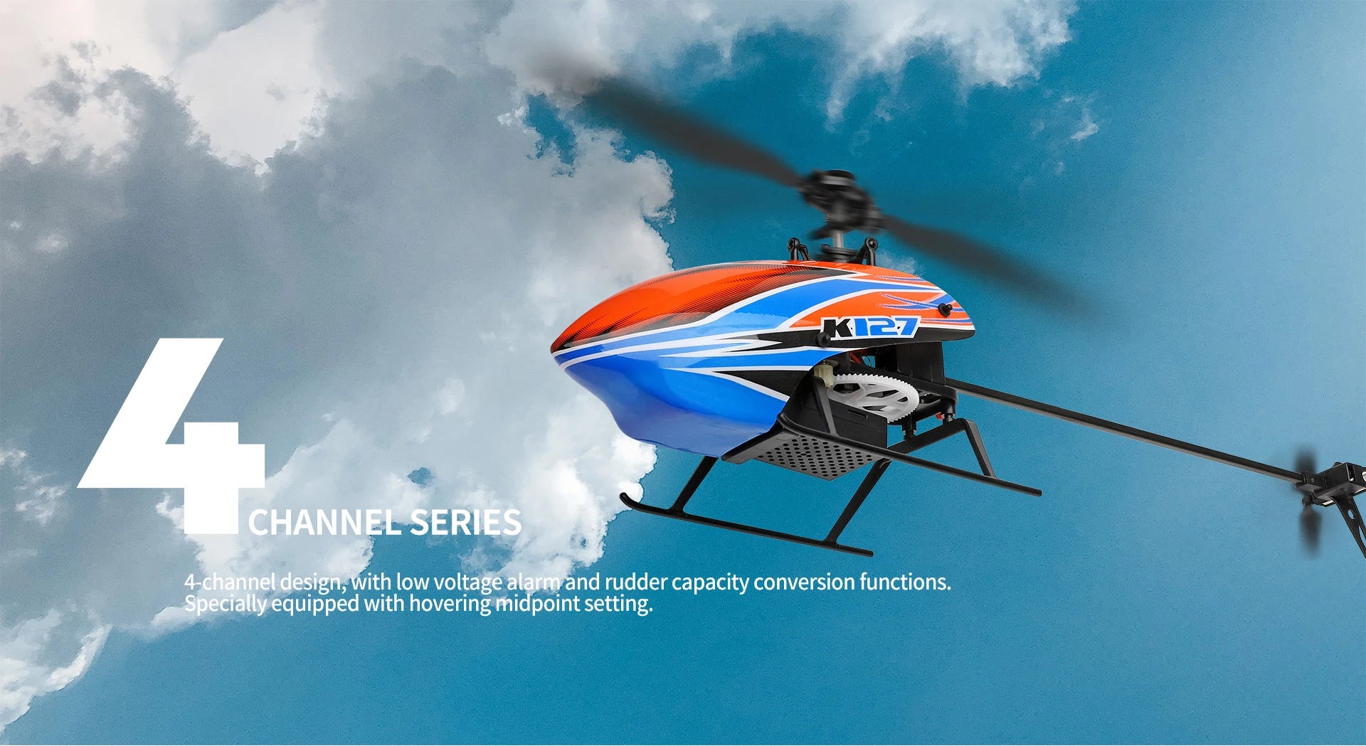 Wltoys K127 Rc Helicopter, 4-channel design;with low voltage alarm and rudder capacity conversion functions . specially equipped