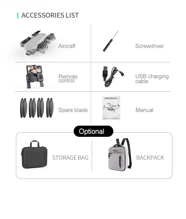 S608 Pro GPS Drone, ACCESSORIES LIST Aircraft Screwdriver Bemote USB charging cable 
