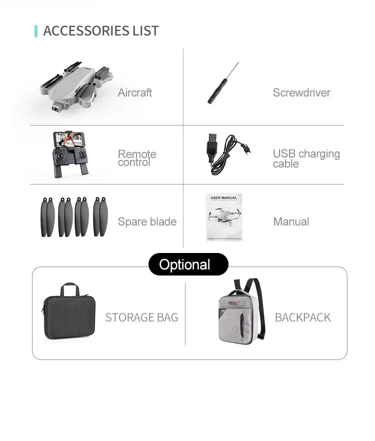 S608 Pro GPS Drone, ACCESSORIES LIST Aircraft Screwdriver Bemote USB charging cable