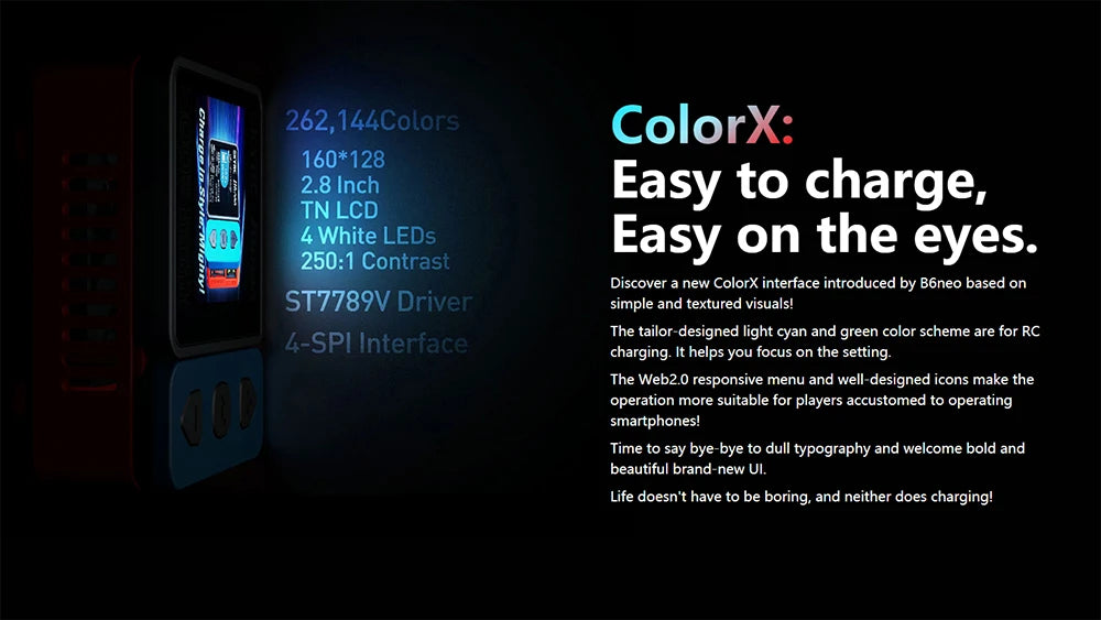 2023 SkyRC B6neo Smart Charger, Discover new ColorX interface introduced by BGneo based on ST7789V