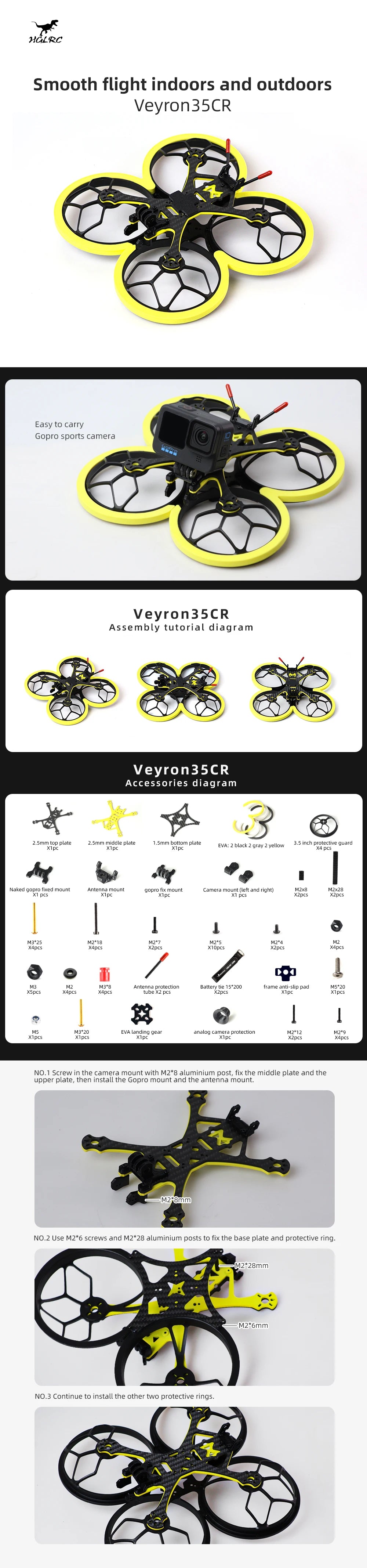 HGLRC Veyron35CR, YGLRC Easy to carry Gopro sports camera . Xipc