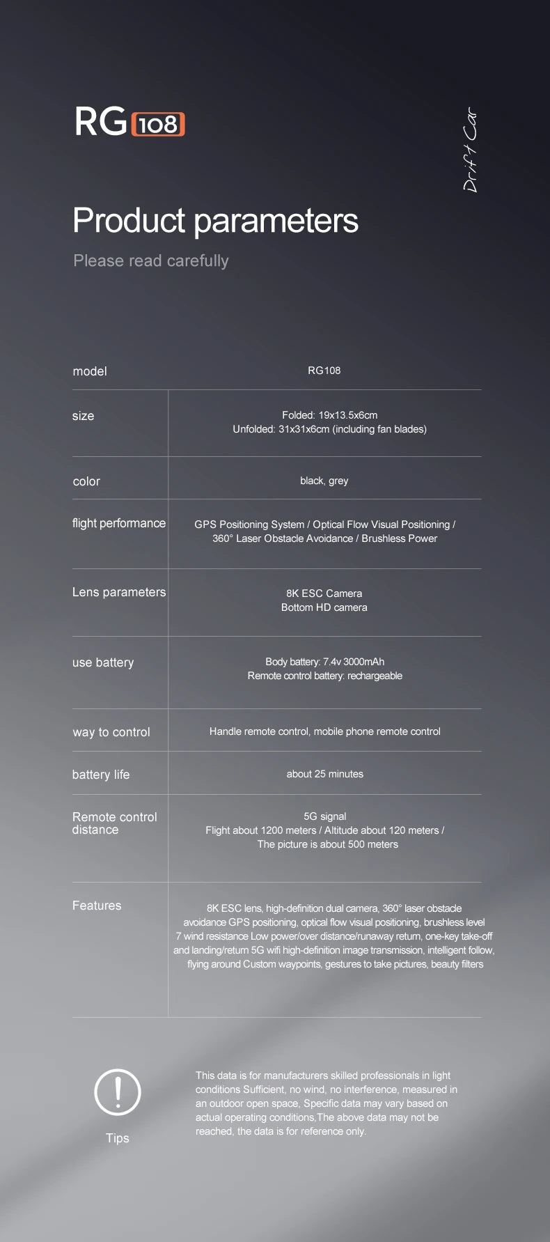 RG108 MAX Drone - 2023 NEW Professional 8K HD Dual Camera FPV 3Km GPS Aerial Photography Brushless Motor Foldable Quadcopter Toys Professional Camera Drone 41 RG108 MAX Drone, data is for manufacturers skilled professionals in light conditions Sufficient; no wind; no interference;