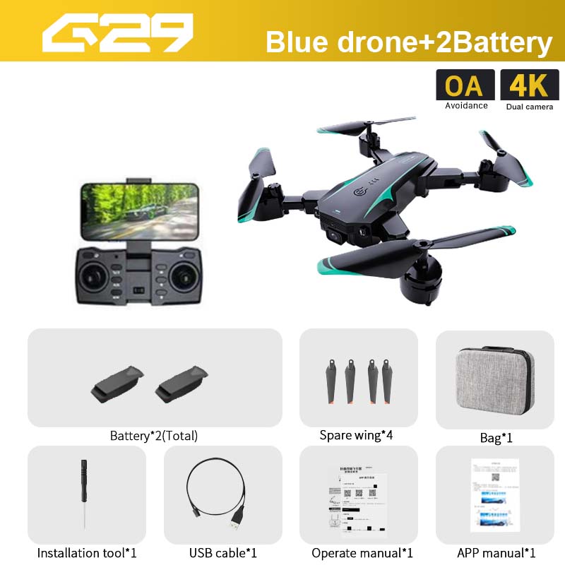 G29 Drone, Blue drone+2Battery OA 4K Avoidance Dual