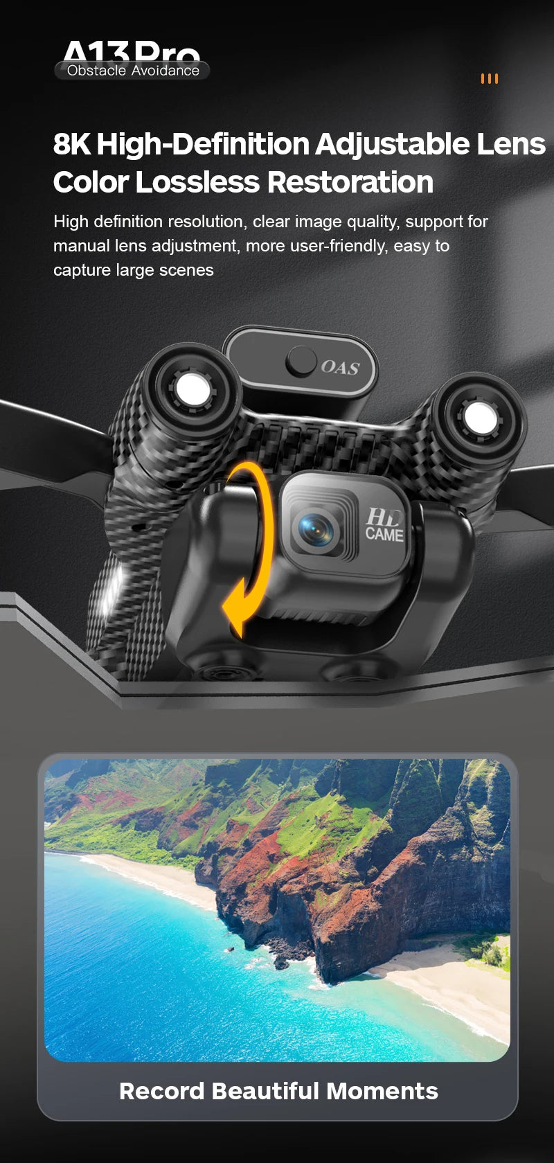 A13 Drone - 2023 New Professional Brushless Aerial Photography Obstacle Avoidance Quadcopter RC Foldable Helicopter Dron Gift 34 A13 Drone, 113dro obstacle avoidance 8k high-defini