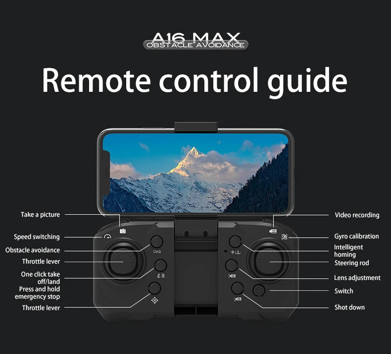 A16 MAX Drone, obst biee nbbare remote control guide take picture