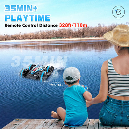 2.4G Amphibious Stunt, 3SMIN+ PLAYTIME Remote Control Distance 328ft/11Om E