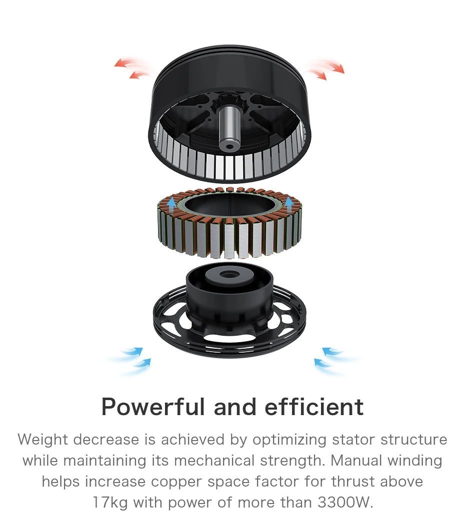 T-MOTOR, Powerful and efficient Weight decrease is achieved by optimizing stator structure while maintaining its mechanical strength