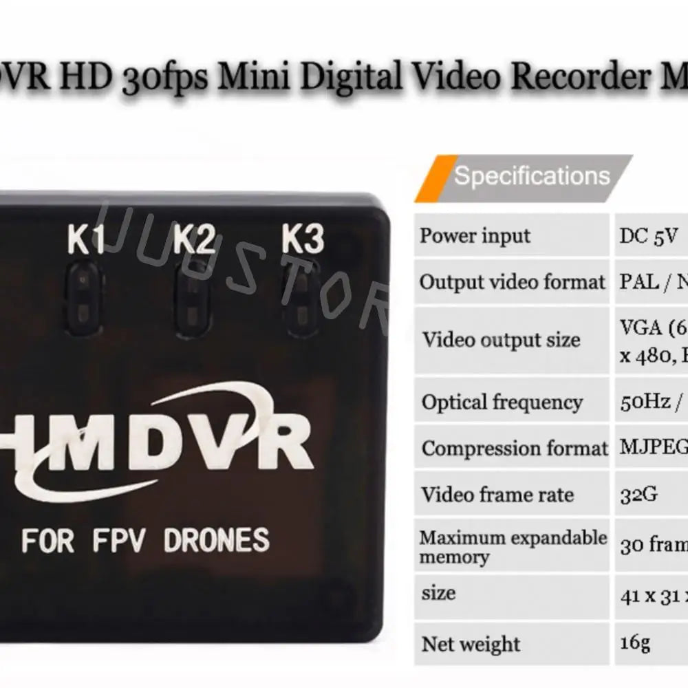 HMDVR Mini Digital Video Audio Recorder 30fps for FPV Drones Quadcopter Q250 QAV210 8 Mini Digital Video Recorder M Specifications K3 Power input DC 5V Output video format