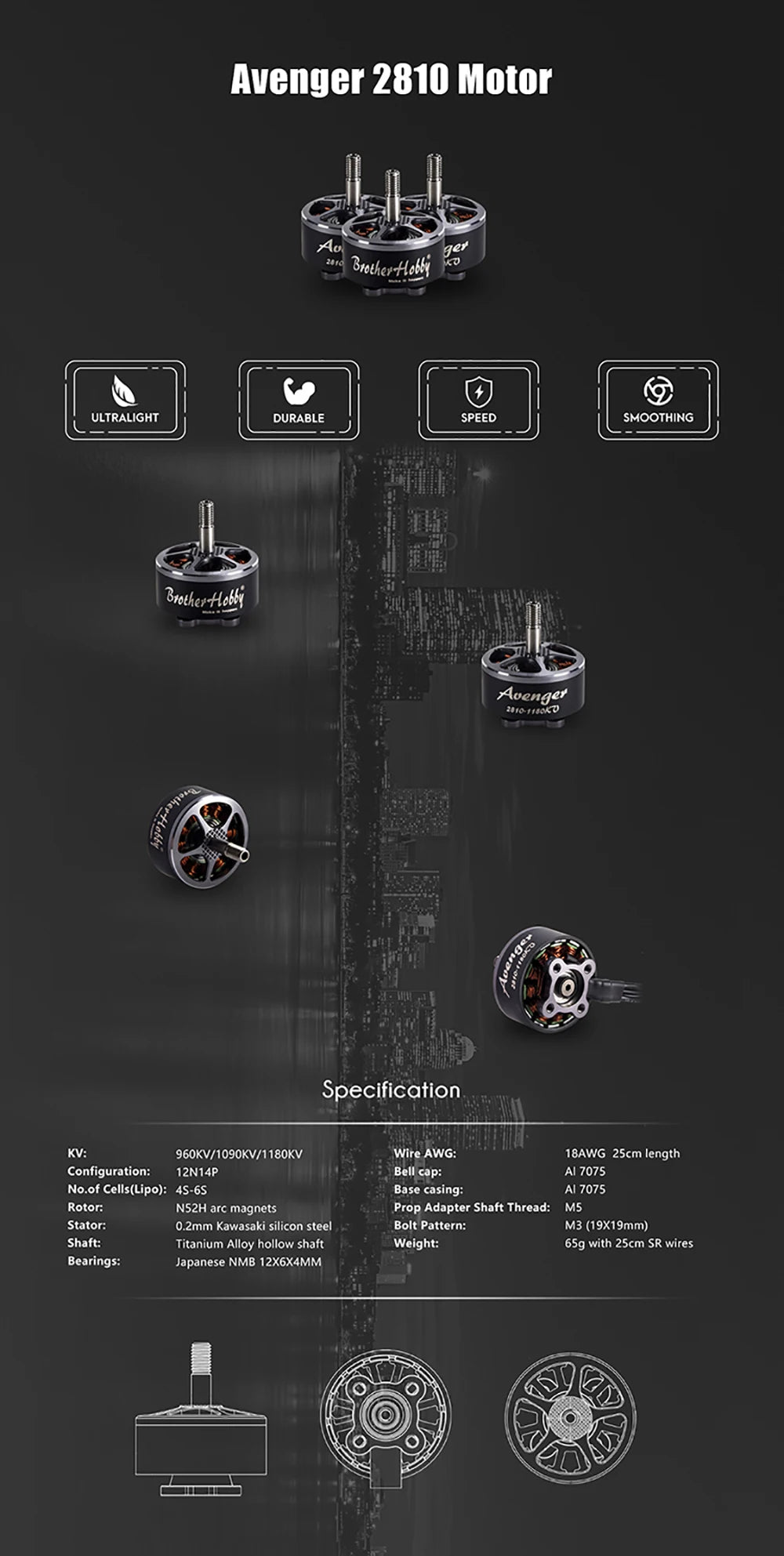 Brotherhobby Avenger 2810 900KV/1180KV/1300KV/1500KV Brushless Motor For FPV Multicopter for RC Drone 9 Avenger 2810 Motor g8* Btothev Hobvi ULTRAL