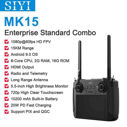 SIYI MK15 Mini Handheld Radio System Transmitter Remote Control 5.5-Inch HB Screen 1080p FPV 15KM Android OS 2G RAM 16G ROM - RCDrone