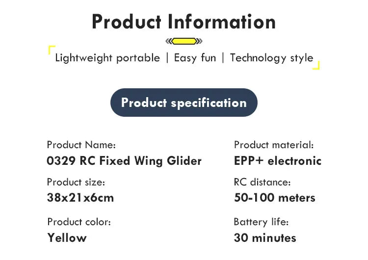 TY8 RC Airplane - Electric Fixed Wing Fight Remote Control Fall Resistant Glider Aircraft Toy for Kids Children Plane Gift 26 TY8 RC Airplane, Lightweight portable fun Technology style Product specification Product name: 0329 RC Fixed Glider