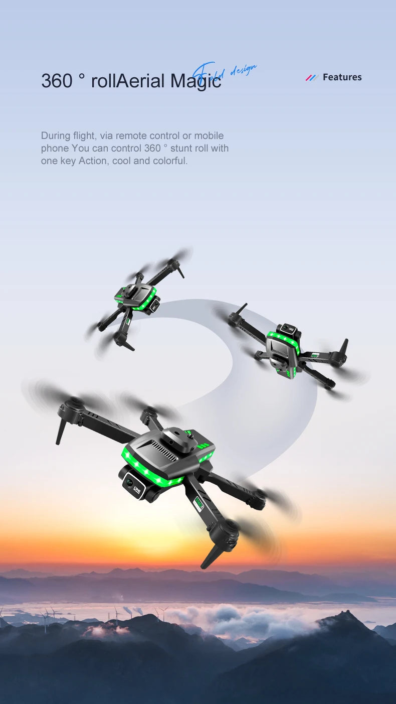 S160 Mini Drone, desigr 360 rollaerial magic features during flight .