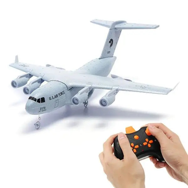 C-17 RC Drone - DIY Aircraft Transport Aircraft 373mm Wingspan EPP RC Drone Airplane 2.4GHz 2CH 3-Axis Aircraft Toy for Children 8 C-17 RC Drone, 1x C-17 Transport 373mm EPP DIY RC Airplane (Glue