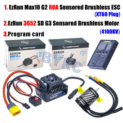 RC car combo: HobbyWing EzRun ESC & 3652 SD motor for 1/10 scale cars with easy setup.