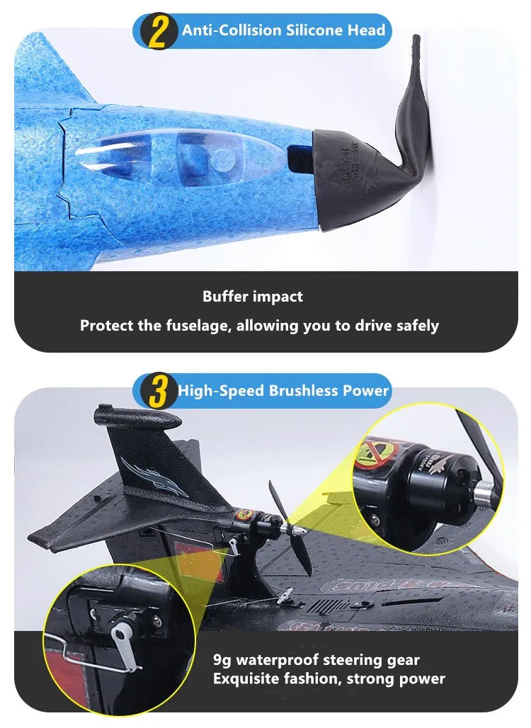 3 in 1 Large RC Glider Plane, Anti-Collision Silicone Head Buffer impact Protect the fuselage, allowing you