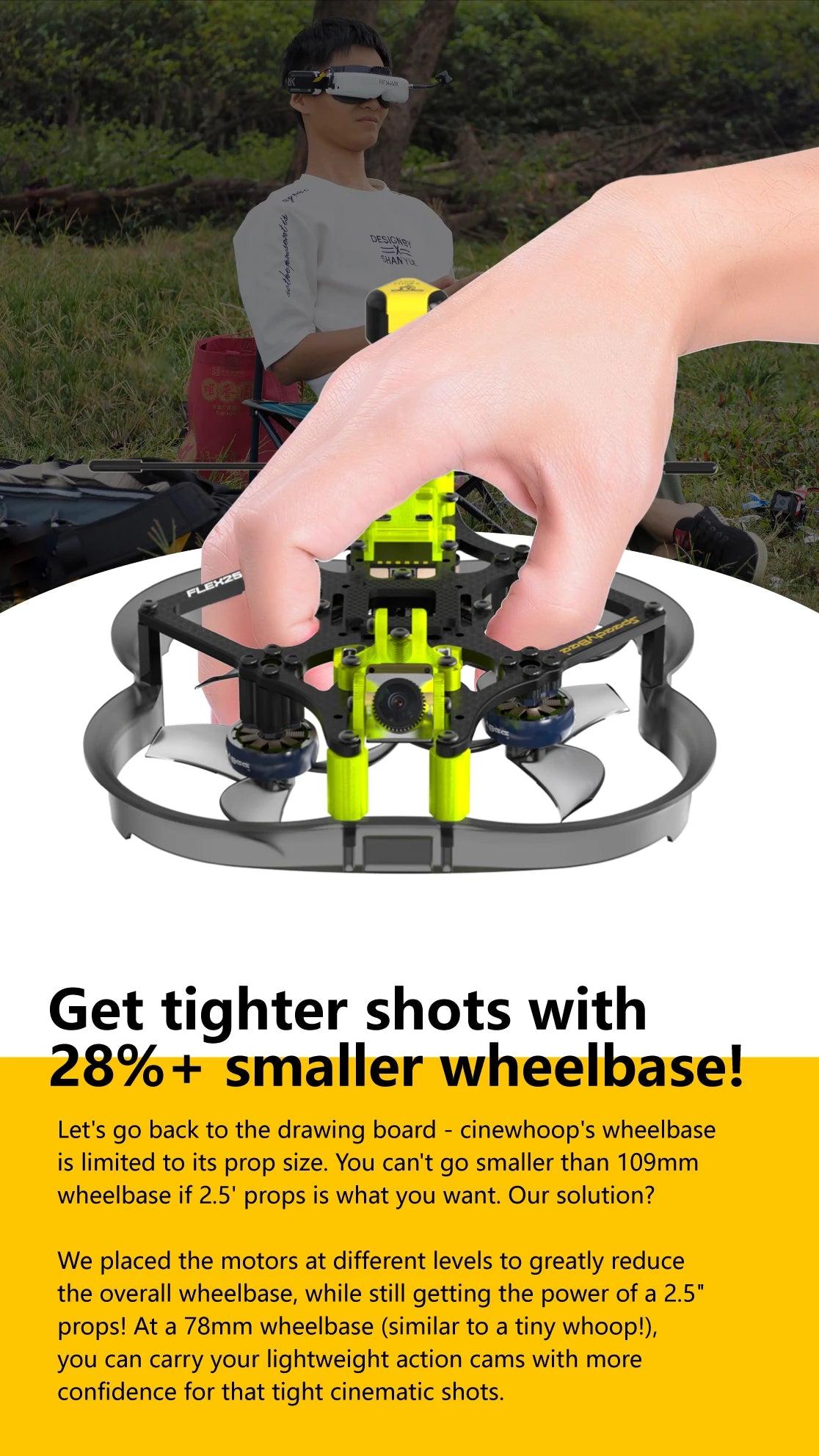 SpeedyBee F745 35A Freestyle FPV, cinewhoop's wheelbase is limited to its prop size . 78mm