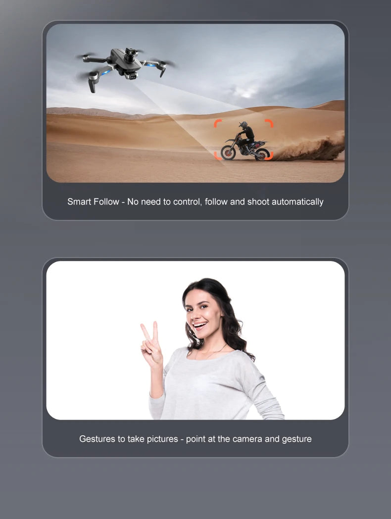 F4S Drone - 6K HD ESC Camera GPS WIFI FPV Brushless Obstacle Avoidance Four Axis Foldable Remote Control Helicopter Toy Boy Professional Camera Drone 26 F4S Drone, Smart Follow No need to control, follow and shoot automatically Gestures to take pictures point at