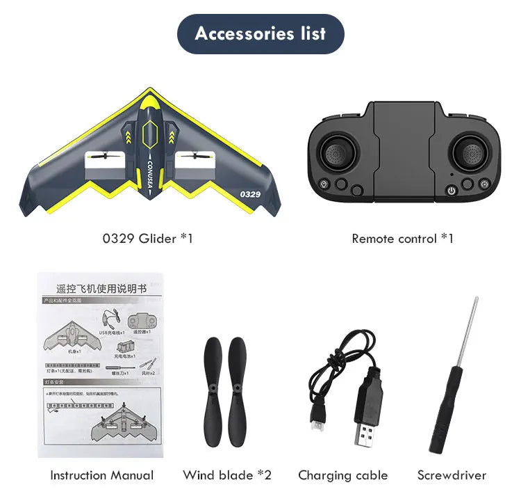 0583/B2/B3 Stealth Bomber Rc Plane, Accessories list 1 0329 0329 Glider *1 Remote control *1 j#
