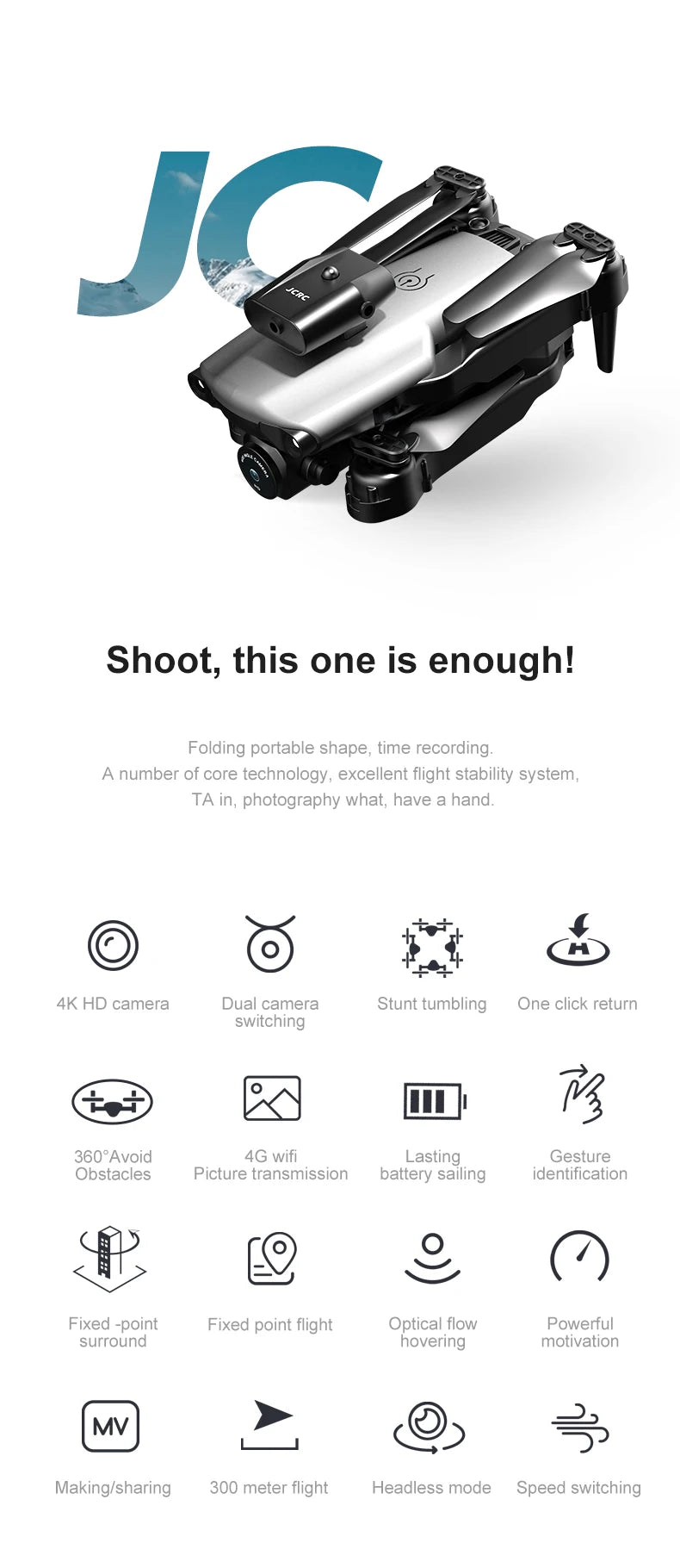 Novo 809 Drone, 4k hd camera dual camera stunt tumbling one click