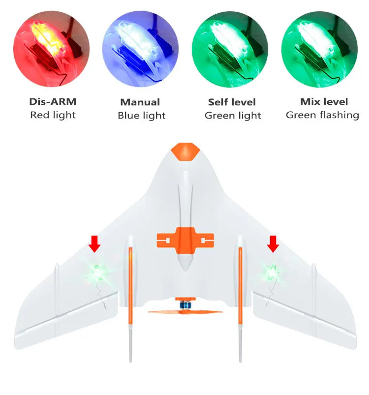 LDARC 450X V2 RC Airplane, Dis-ARM Manual Self level Mix level Red light Blue light Green light Green flash