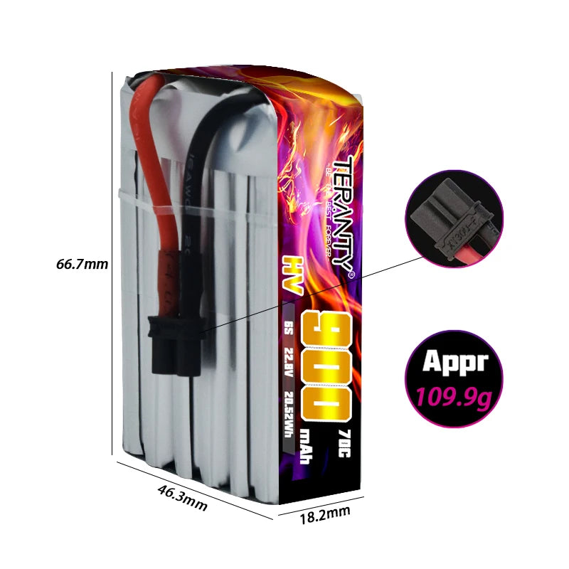 6.jpg Teranty 6S HV 22.8V 900mAh 70C/140C Lipo Battery, Teranty 6S HV 900mAh Lithium-Polymer (LiPo) battery for RC vehicles and remote control toys.