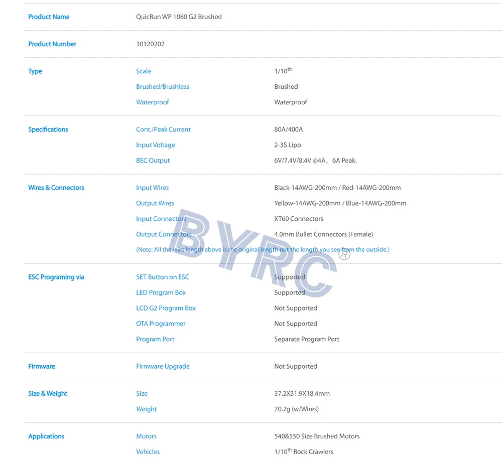 QuicRun WP 1080 G2 Brushed Product Number 30120202 Type Scal
