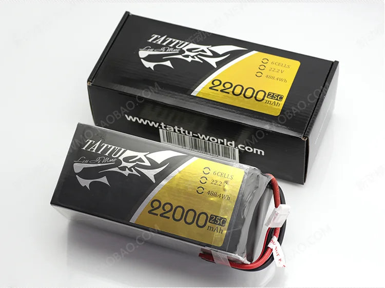 TATTU 22000mAh 22.2V 6S 488wh LiPO Battery Burst 25C for Big Load Multirotor FPV Drone Hexacopter Octocopter Agriculture Drone Battery 25 Battery Recommend Age : 12+y Quantity : 1 pc