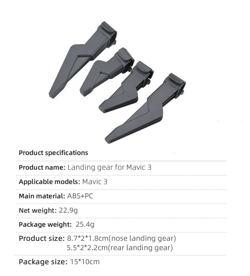 Quick Release Landing Gear, Specifications Product name: Landing gear for Mavic 3 Applicable models: Mavic