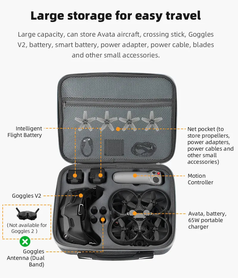 Shoulder Bag for DJI Avata, large capacity, can store Avata aircraft, crossing stick, Goggles V2,