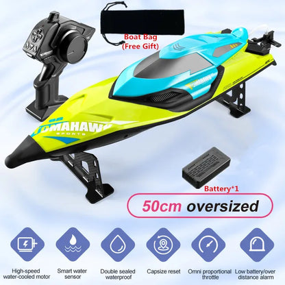 Tccicadas 50CM RC Boat, High-speed 50cm RC boat with water-cooled motor, dual waterproofing, capsize reset, smart alarm, 2.4G remote, and included battery for reliable, fun performance.